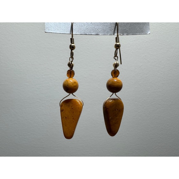 Vintage 19" Polished Beaded Agate Necklace and Earrings Set - Picture 4 of 16